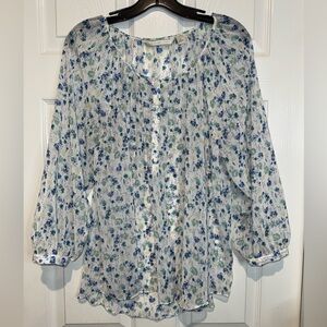 LC Lauren Conrad Floral Sheer Blouse - Blue and Green. Size XL